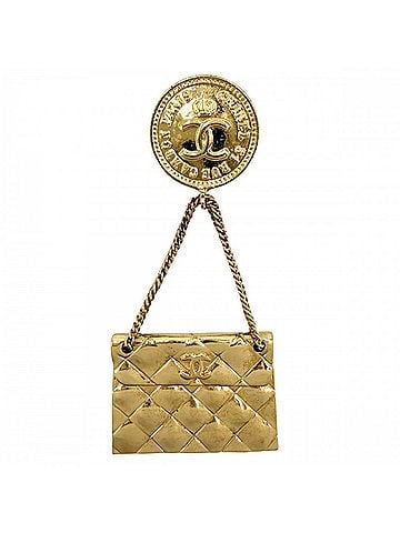 Chanel Chanel Brooch for Women, Matelassé Bag Motif, Coco Mark, Swing, Vintage Accessory, CHANEL GP 23 Gold, Approx. 19.8g, 1988 (view 1)