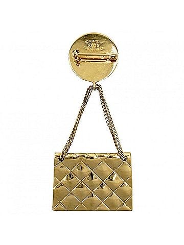 Chanel Chanel Brooch for Women, Matelassé Bag Motif, Coco Mark, Swing, Vintage Accessory, CHANEL GP 23 Gold, Approx. 19.8g, 1988 (view 2)