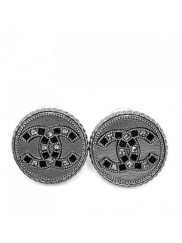 Chanel Chanel Earrings for Women, Coco Mark Design, Round, Rhinestone, Silver, A16S, Approx. 15.2g, 2016 (view 1)