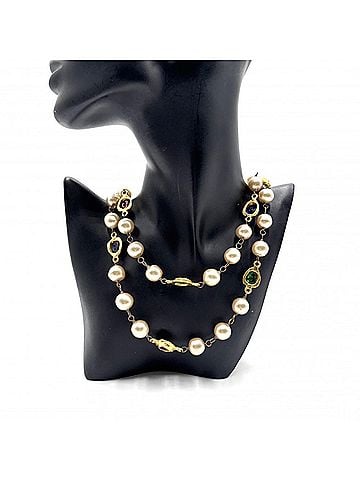 Chanel Chanel Women's Long Necklace, Gripoix, Vintage Accessory, CHANEL GP, Colored Stones, Faux Pearl, Size 2.9, Gold, Multicolor, Approx. 139.6g, 1994 (view 2)
