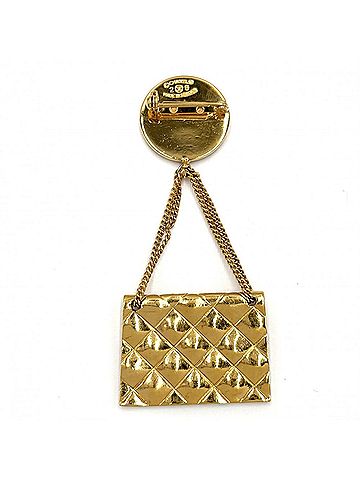 Chanel Chanel Brooch for Women, Matelassé Bag Motif, Swing, Coco Mark, Vintage Accessory, CHANEL GP 26 Gold, Approx. 19.6g, 1991 (view 2)