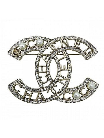 Chanel Chanel Brooch for Women, Coco Mark Logo Accessory, CHANEL GP Rhinestone, Faux Pearl, Silver, Approx. 22.3g, 2026 (view 1)