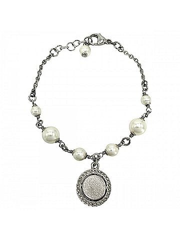 Chanel Chanel bracelet for women, featuring the Coco Mark design, adjustable clasp, faux pearls, rhinestones, D19K gold, silver, white, approximately 8.5g, 2019 model. (view 2)