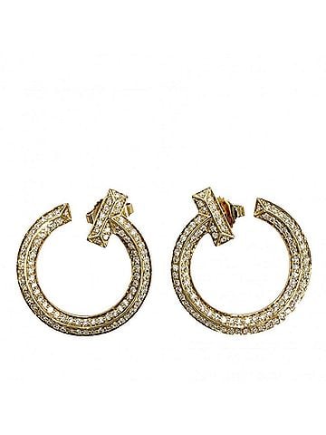 Tiffany & Co. Tiffany &amp; Co. Women's Open Hoop Earrings, T-One Design, 18K Yellow Gold (Au750), Diamonds Total 0.48ct, Approx. 8.2g (view 1)