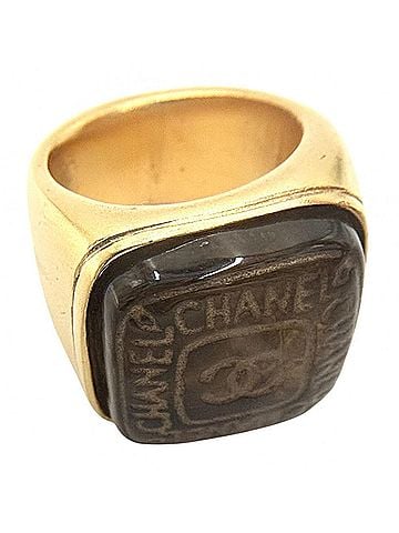 Chanel Chanel women's ring, Coco Mark design, gold-plated, with a colored stone, approximately 21.7g. (view 1)