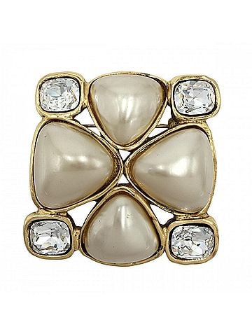 Chanel Chanel Brooch for Women, Coco Mark, Accessory, CHANEL GP Rhinestone, Faux Pearl, Size 26, Gold, Approx. 35.5g, 1991 (view 1)