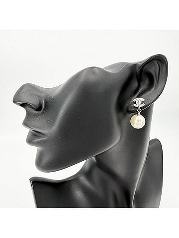 Chanel Chanel Earrings for Women, Coco Mark, Swing Style, CHANEL GP Rhinestone, A13C White Silver, Approx. 6.4g, 2013 (view 2)
