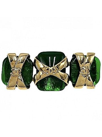 Chanel Chanel Brooch for Women, Gripoix Coco Mark, Accessory, CHANEL GP, Colored Stone 94P Green, Gold, Approx. 39.5g, 1994 (view 1)