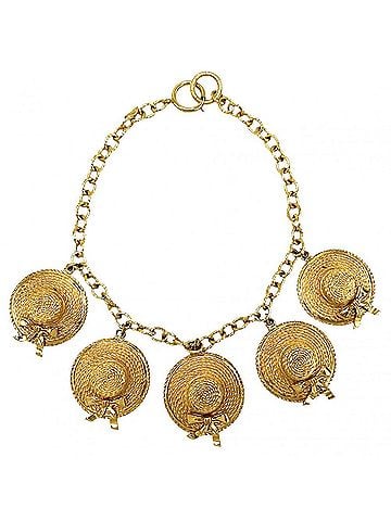 Chanel Chanel necklace for women, hat motif, straw accessory, vintage, CHANEL GP gold, approximately 134.8g (view 1)