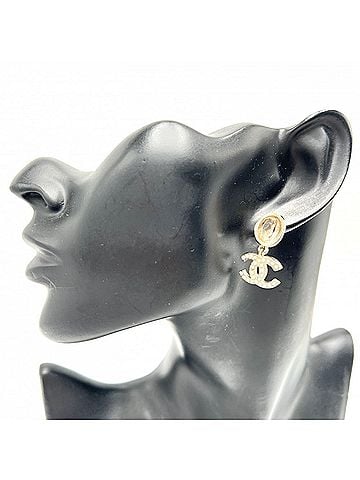 Chanel Chanel Earrings for Women, Coco Mark Design, Swing Earrings, CHANEL GP Faux Pearl, Rhinestone, A21B, Champagne Gold, Approx. 7.9g, 2021 (view 2)