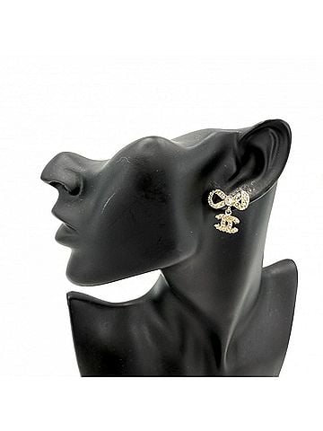 Chanel Chanel Earrings for Women, Ribbon Design, Coco Mark, Swing Earrings, CHANEL GP Rhinestone, B14P Gold, Approx. 5.7g, 2014 (view 2)