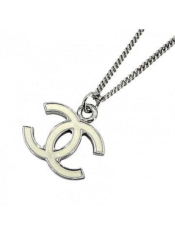 Chanel Chanel Necklace for Women, Coco Mark, Silver/White, Approx. 6.2g, 2005 Model (05V) (view 1)