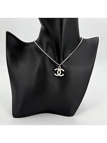 Chanel Chanel Necklace for Women, Coco Mark, Silver/White, Approx. 6.2g, 2005 Model (05V) (view 2)
