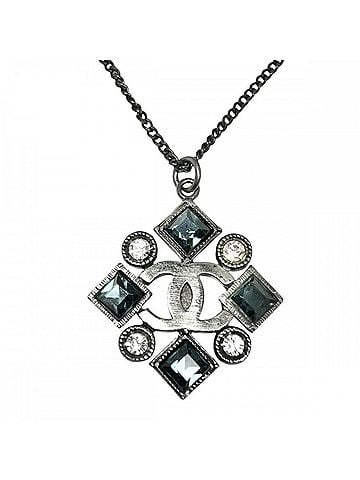 Chanel Chanel Necklace for Women, Coco Mark, Adjustable, Rhinestone, 05P Black, Silver (Dark) Hardware, 2005 (view 2)