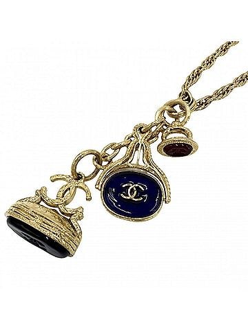 Chanel Chanel Women's Necklace, Gripoix Coco Mark Long Rare Accessory, CHANEL GP, Colored Stone, 93A Gold, Blue, Approx. 129.3g, 1993 (view 1)