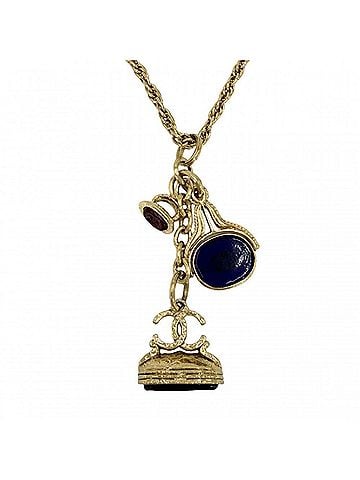 Chanel Chanel Women's Necklace, Gripoix Coco Mark Long Rare Accessory, CHANEL GP, Colored Stone, 93A Gold, Blue, Approx. 129.3g, 1993 (view 2)