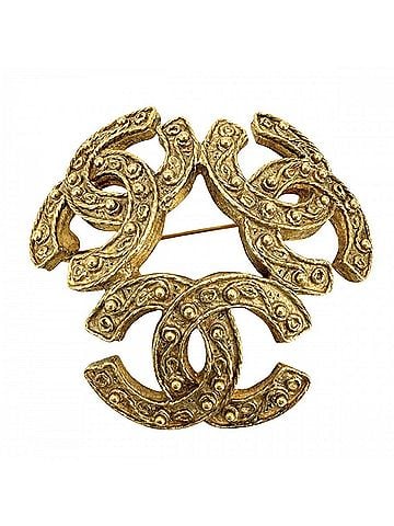 Chanel Chanel Brooch for Women, Coco Mark Triple Coco, Vintage Accessory, CHANEL GP 94A Gold, Approx. 26.4g, 1994 (view 1)