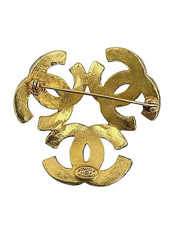 Chanel Chanel Brooch for Women, Coco Mark Triple Coco, Vintage Accessory, CHANEL GP 94A Gold, Approx. 26.4g, 1994 (view 2)