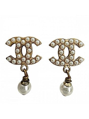 Chanel Chanel Earrings for Women, Coco Mark, Swing Earrings, Gold, CHANEL GP, Faux Pearl, 03A, Approx. 3.1g, 2003 (view 1)