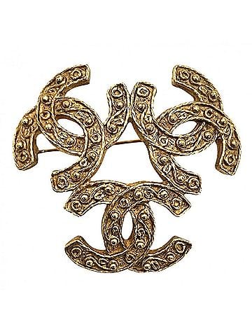 Chanel Chanel Brooch for Women, Coco Mark Triple Coco, Accessory, CHANEL GP 04A Gold, Approx. 16.9g, 2004 (view 1)