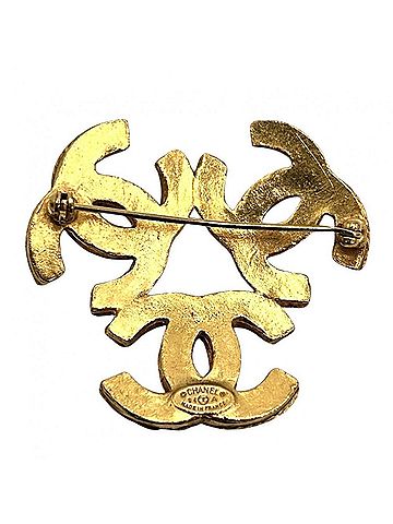 Chanel Chanel Brooch for Women, Coco Mark Triple Coco, Accessory, CHANEL GP 04A Gold, Approx. 16.9g, 2004 (view 2)
