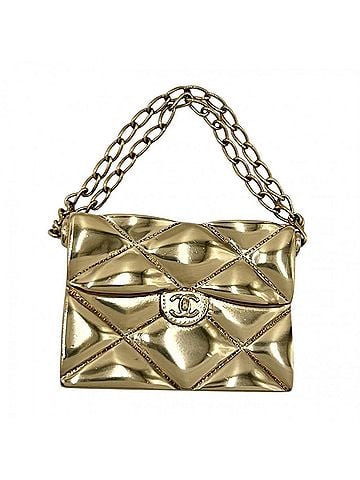 Chanel Chanel Brooch for Women, Matelassé Bag Motif, Coco Mark, Gold, Approx. 33.7g, 2002 (view 1)