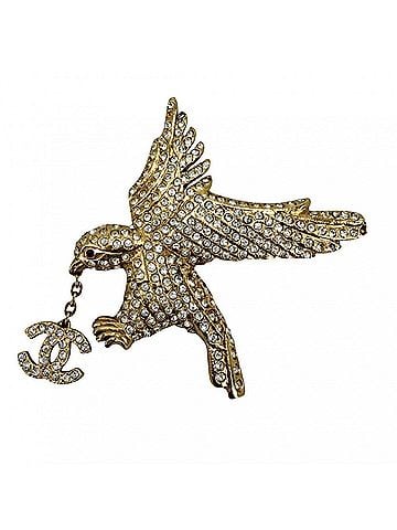 Chanel Chanel Brooch for Women, Coco Mark Eagle Vintage Accessory, Bird Motif, CHANEL GP Rhinestone, 01P Gold, Approx. 11.0g, 2001 (view 1)