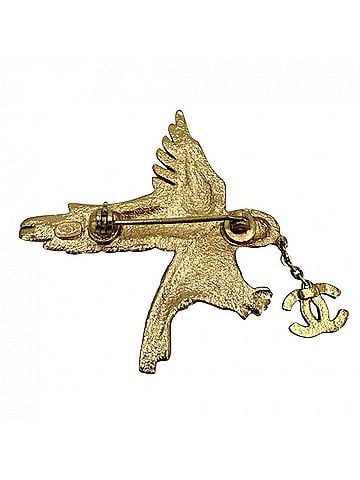 Chanel Chanel Brooch for Women, Coco Mark Eagle Vintage Accessory, Bird Motif, CHANEL GP Rhinestone, 01P Gold, Approx. 11.0g, 2001 (view 2)