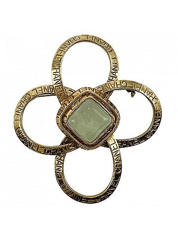Chanel Chanel Brooch, Women's, Logo Accessory, Vintage, Gripoix, CHANEL GP, Colored Stone, 96P Gold, Green, Approx. 18.3g, 1996 (view 1)