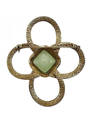 Chanel Chanel Brooch, Women's, Logo Accessory, Vintage, Gripoix, CHANEL GP, Colored Stone, 96P Gold, Green, Approx. 18.3g, 1996 (view 2)
