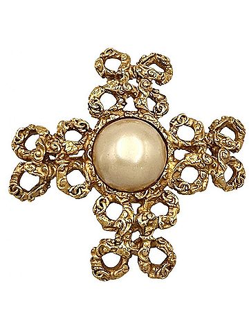 Chanel Chanel Brooch, Women's Accessory, CHANEL GP Faux Pearl, 03A Gold, White, Approx. 26g, 2003 (view 1)