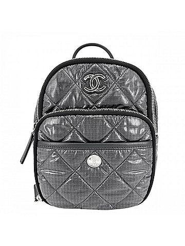 Chanel Chanel Women's Matelassé Backpack, Coco Neige, Chain Shoulder Strap, Glitter Mark, Nylon, Gray, Silver Hardware (view 1)
