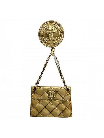 Chanel Chanel Brooch for Women, Matelassé Bag Motif, Coco Mark, Swing Accessory, Vintage, CHANEL GP 94P Gold, Approx. 19.2g, 1994 (view 1)