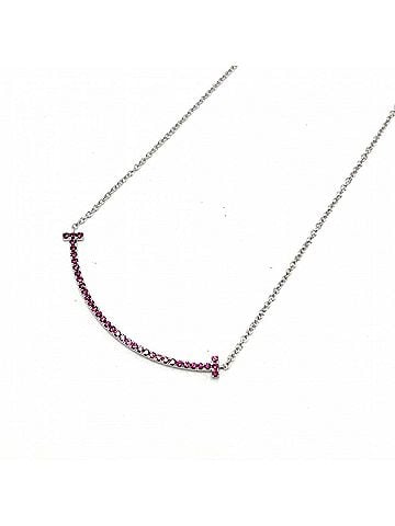 Tiffany & Co. Tiffany &amp; Co. T Smile Small Pendant Necklace for Women, Adjustable, 18K White Gold (750), Pink Sapphire, Approx. 1.5g (view 1)