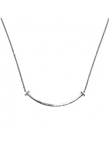 Tiffany & Co. Tiffany &amp; Co. T Smile Small Pendant Necklace for Women, Adjustable, 18K White Gold (750), Pink Sapphire, Approx. 1.5g (view 2)