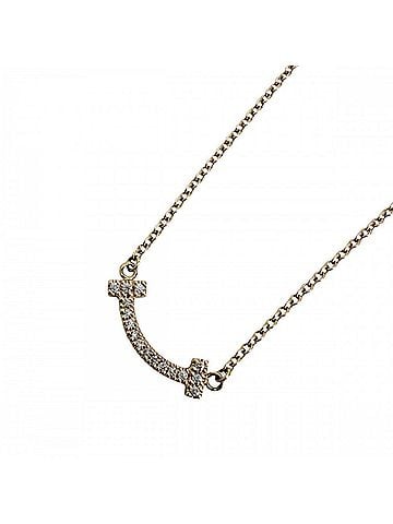 Tiffany & Co. Tiffany &amp; Co. T Smile Mini Pendant Necklace for Women, Adjustable, 18K Pink Gold (Au750), Diamond, Approx. 2.3g (view 1)