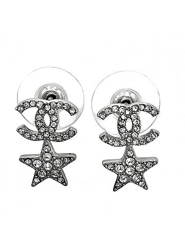 Chanel Chanel Earrings for Women, Coco Mark Star Accessory, Rhinestone, B20P, Silver, Approx. 2.3g, 2020 (view 1)