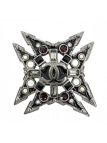 Chanel Chanel Brooch for Women, Coco Mark, Accessory, CHANEL, Rhinestone, Faux Pearl, 05A, Black, Approx. 19.8g, 2005 (view 1)