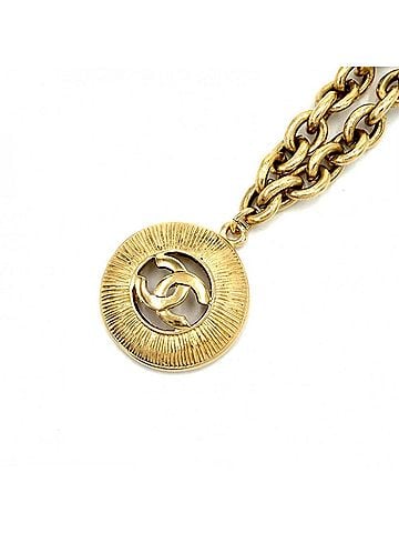 Chanel Chanel Necklace for Women, Coco Mark, Round, Gold, Vintage Style, Approx. 68.5g (view 1)