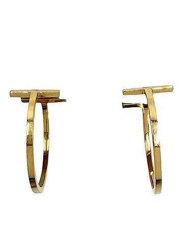 Tiffany & Co. Tiffany &amp; Co. Women's T Wire Hoop Earrings, Medium Size, 18K Yellow Gold (Au750), Approx. 4.7g (view 1)