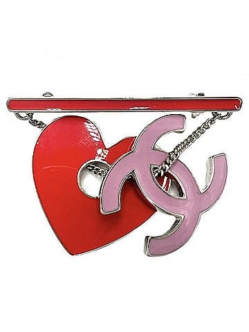Chanel Chanel Brooch for Women, Coco Mark, Heart Swing Accessory, CHANEL 04P, Red/Pink, Silver Hardware, Approx. 12.1g, 2004 (view 1)