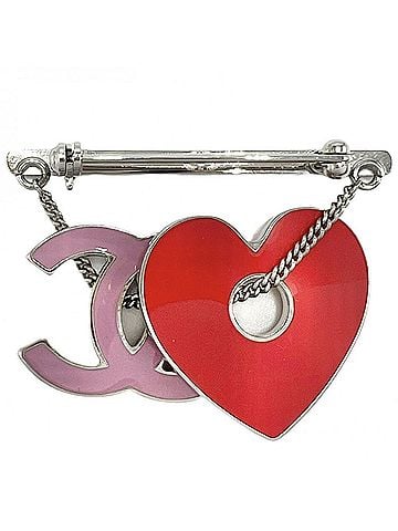 Chanel Chanel Brooch for Women, Coco Mark, Heart Swing Accessory, CHANEL 04P, Red/Pink, Silver Hardware, Approx. 12.1g, 2004 (view 2)