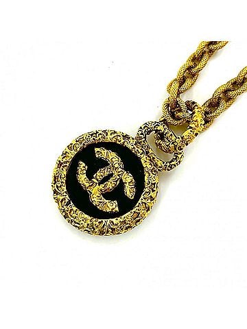 Chanel Chanel Women's Necklace, Coco Mark, Lava/Magma Design, Long Gold, CHANEL GP 93A, Black, Approx. 123.5g, 2003 (view 1)