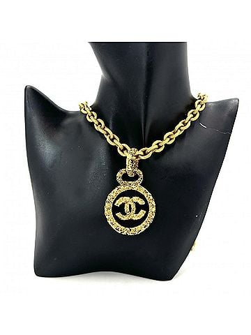 Chanel Chanel Women's Necklace, Coco Mark, Lava/Magma Design, Long Gold, CHANEL GP 93A, Black, Approx. 123.5g, 2003 (view 2)