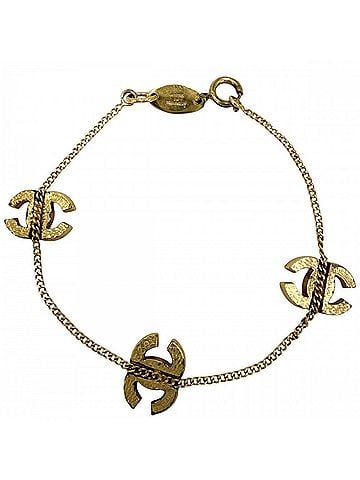 Chanel Chanel Bracelet for Women, Triple Coco Mark, Gold Finish, Rhinestones, Approx. 4.8g, 1982 (view 2)