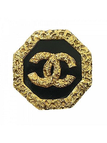Chanel Chanel Brooch for Women, Coco Mark, Lava/Magma Design, Vintage Accessory, CHANEL GP 93A Gold, Black, Approx. 24.3g, 1993 (view 1)