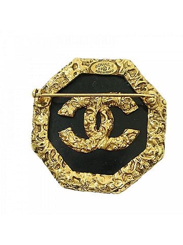 Chanel Chanel Brooch for Women, Coco Mark, Lava/Magma Design, Vintage Accessory, CHANEL GP 93A Gold, Black, Approx. 24.3g, 1993 (view 2)