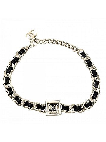 Chanel Chanel Choker for Women, Coco Mark Chain Accessory Necklace with Adjustable Clasp, CHANEL GP Leather B21B, Gold/Black, Approx. 71.7g, 2021 Model (view 1)