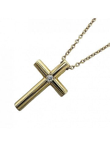 Tiffany & Co. Tiffany &amp; Co. Women's Cross Pendant Necklace, 18K Yellow Gold (Au750), 1 Diamond, Approx. 3.4g (view 1)