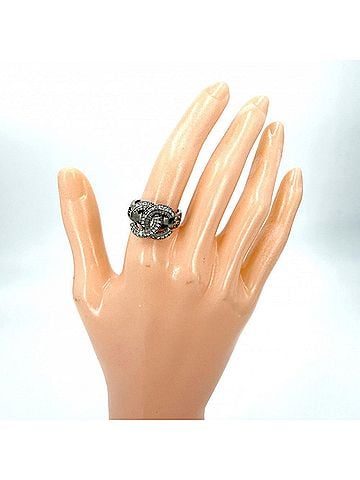 Chanel Chanel ring for women, featuring the Coco Mark and rhinestones. Approximately 14K gold, weighing approximately 5.6g. 2014 model. (view 2)